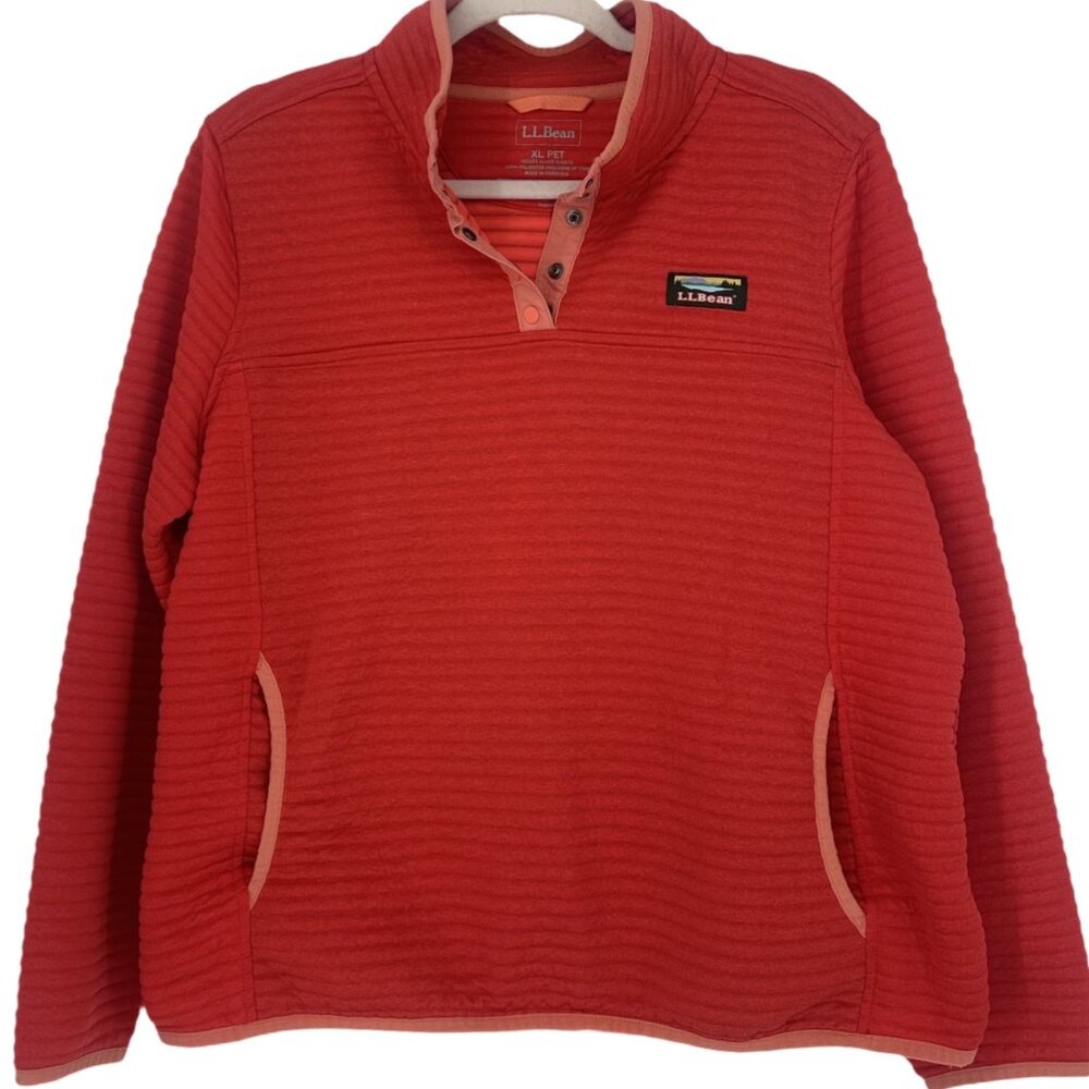 L.L. Bean Airlight Knit Pullover Snap Neck Coral Pink XL Petite